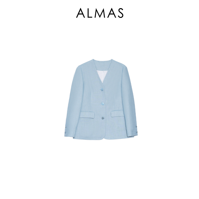 【飒姐专属】25年SS设计感百搭腰带重工亚麻无领西装 WCX250256