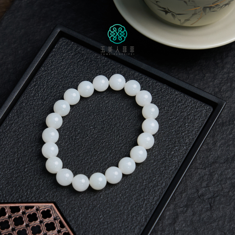 菲菲珠宝好^和田玉单圈-白玉圆珠手串约10mm-多样性发一