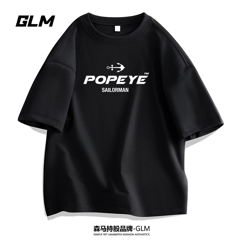 大力水手联名GLM男士短袖T恤衫纯棉情侣半袖运动体恤打底上衣