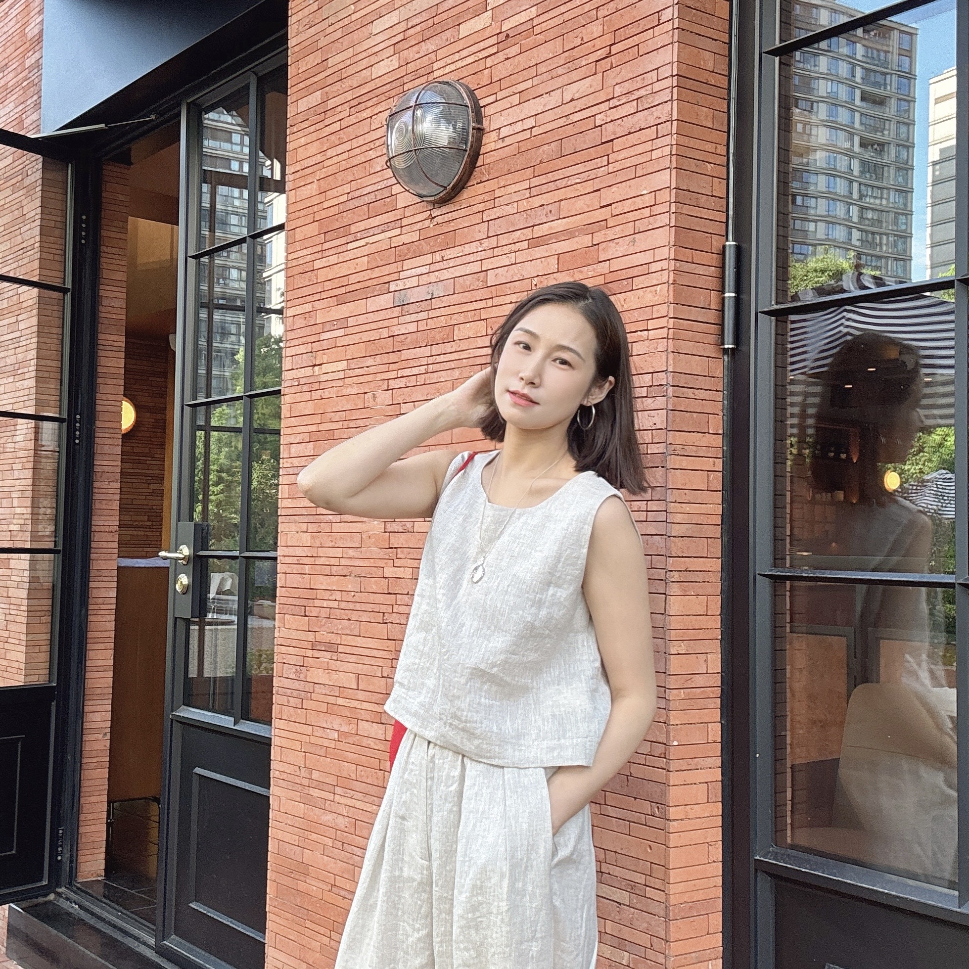 【丽姐女装】麻本背心｜100亚麻 夏日高品质慵懒透气质感背心W81072