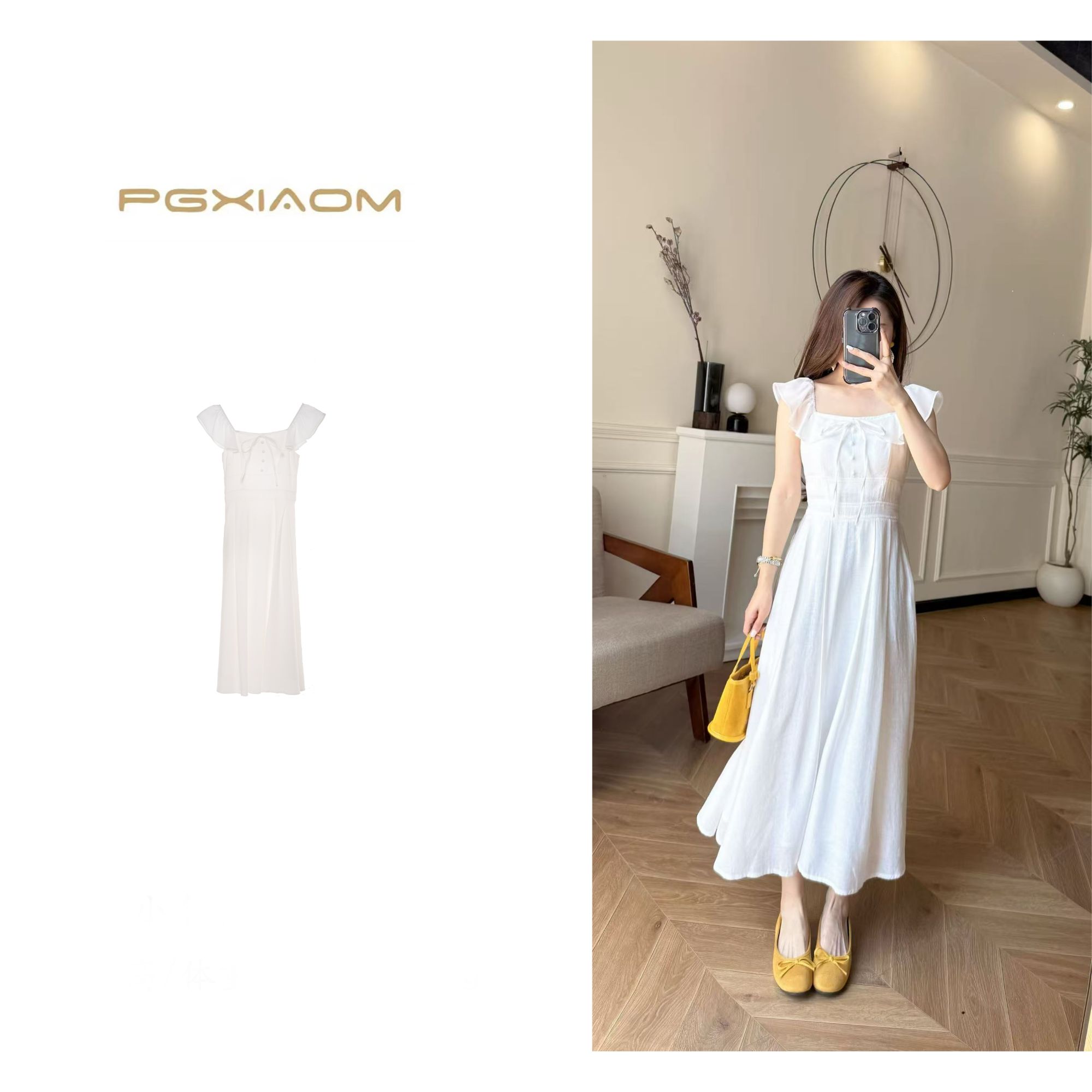 【PGXIAOM】润秀定制 白色荷叶袖连衣裙QZ4035（图片穿的短款）