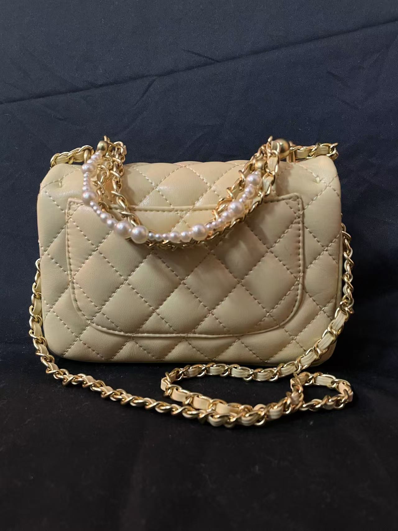 LQ-WITH-QUEEN真皮女包珍珠胖黄色