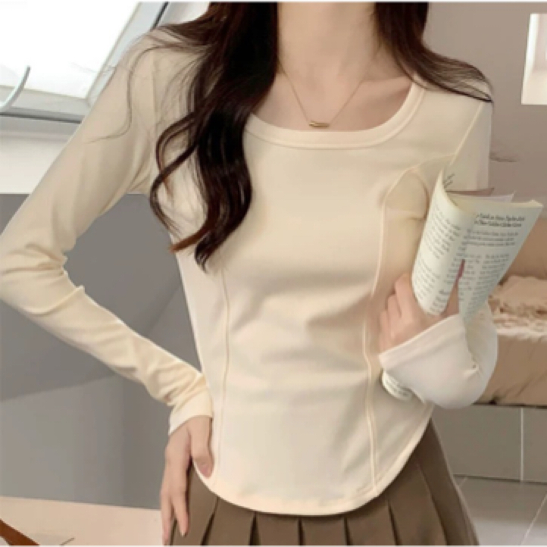 秋冬新款大码888德绒设计感鱼骨修身打底衫上衣