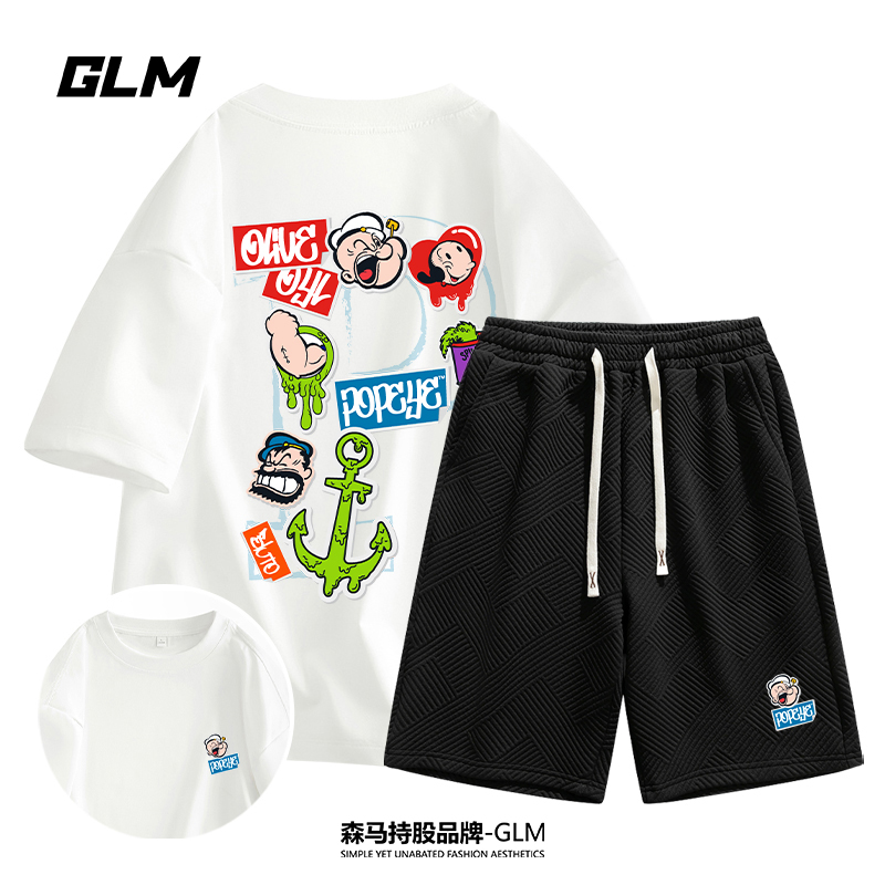 大力水手联名GLM【运动套装】潮流短袖T恤五分裤洋气百搭情侣两件套