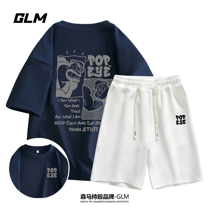 大力水手联名GLM【运动套装】潮流短袖T恤五分裤休闲两件套情侣衣服