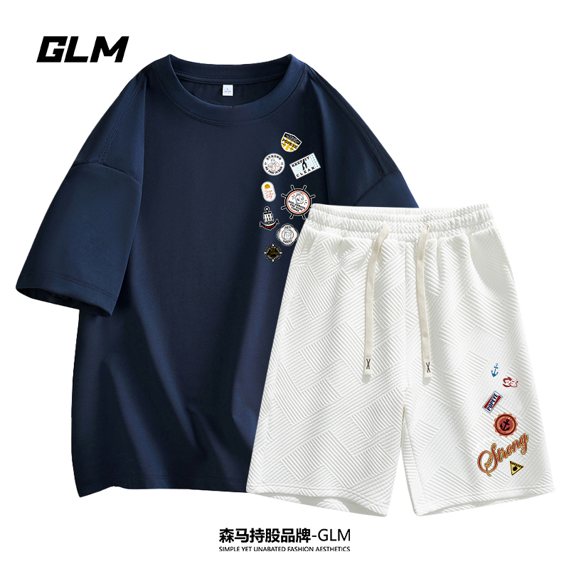 大力水手联名GLM【休闲套装】情侣短袖T恤青少年百搭五分裤纯棉上衣