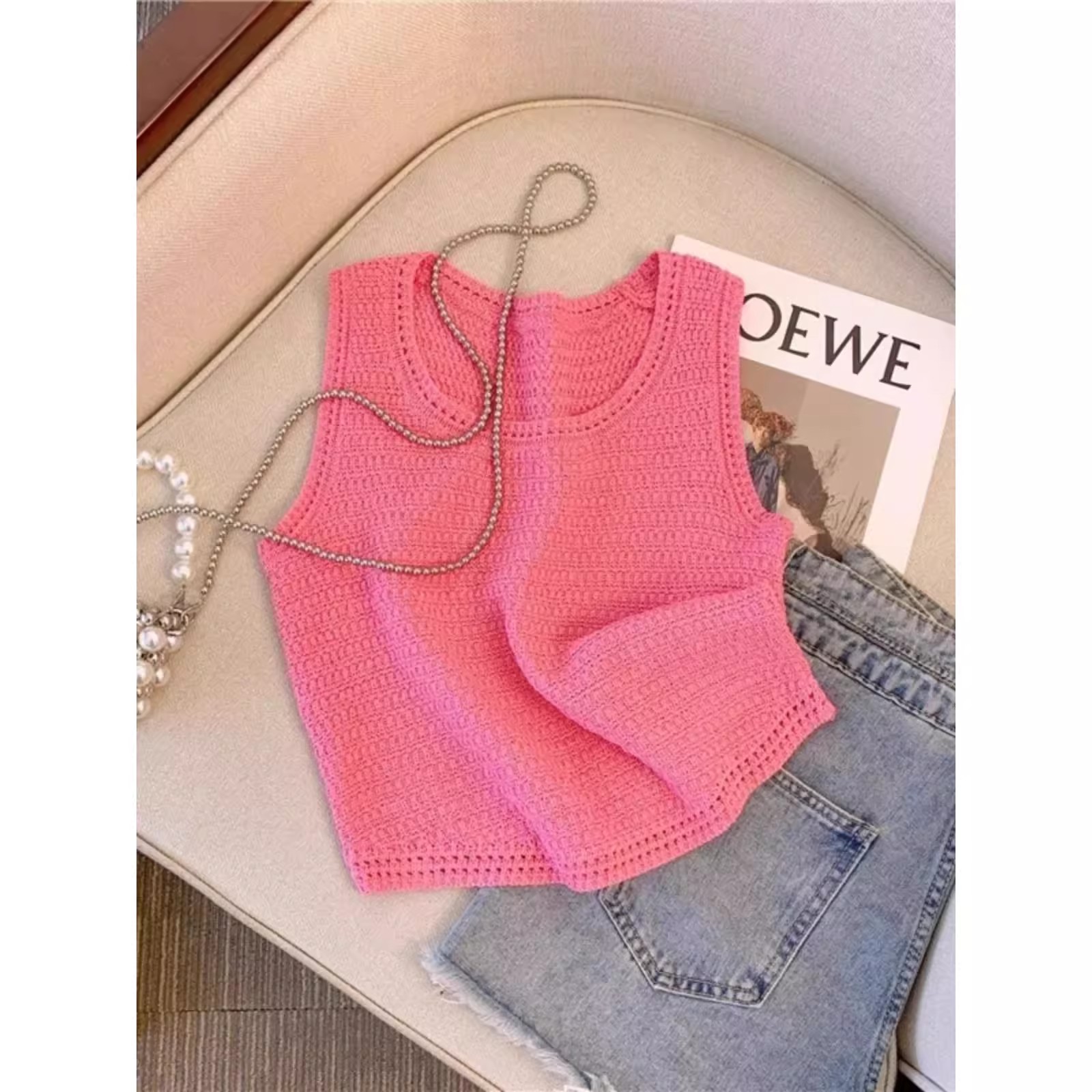 玫红色针织吊带背心女夏季多巴胺外穿辣妹内搭显瘦无袖泰式小上衣