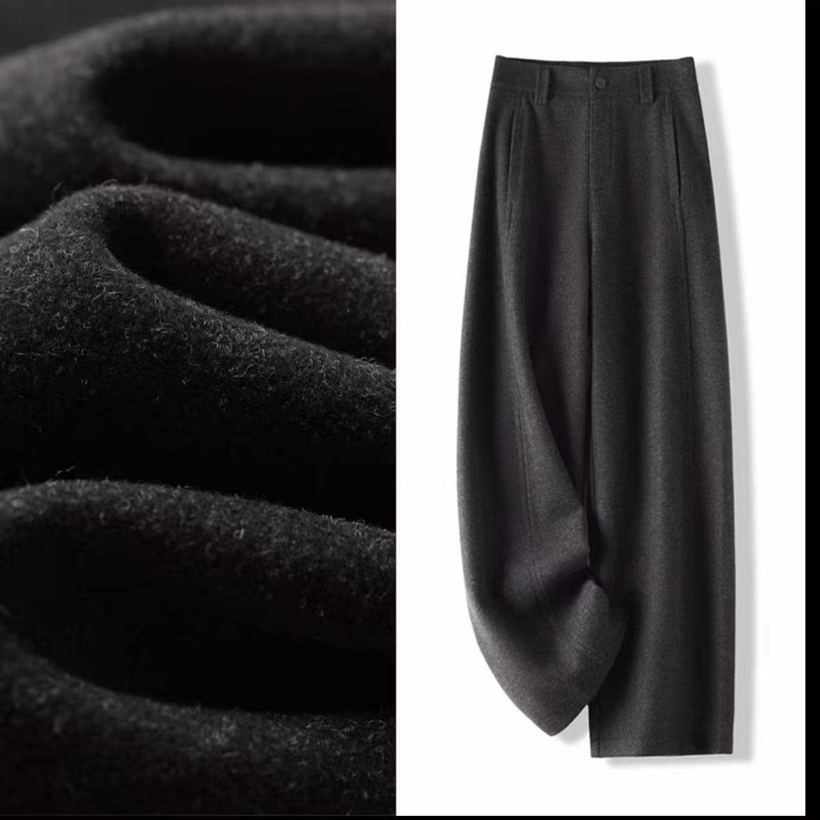 【冬季新款】加厚加绒弯刀裤女秋冬2025新款毛呢香蕉裤阔腿裤1037