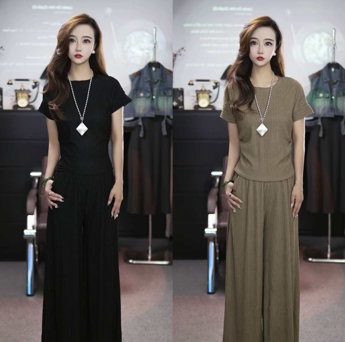 上衣+裤子/夏季新款休闲套装女简约洋气气质显瘦两件套