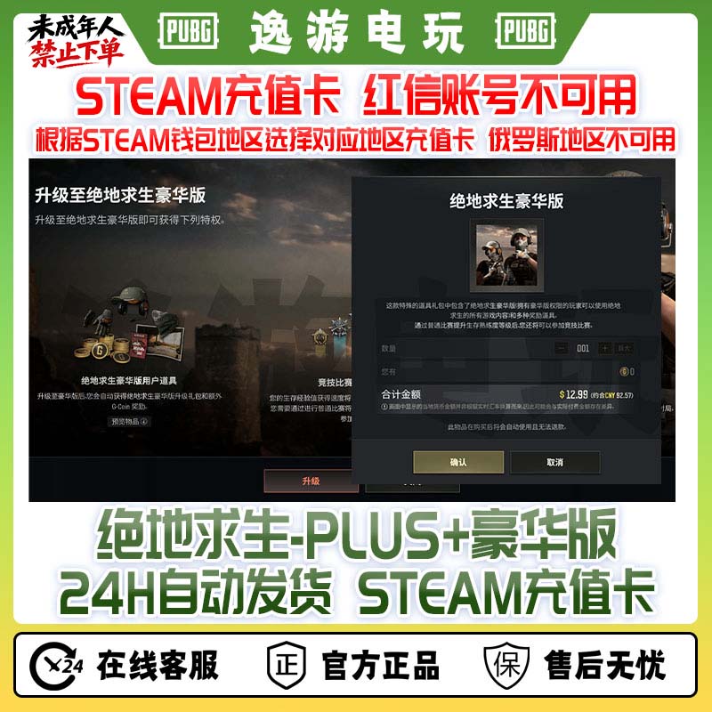 绝地求生PUBGplus+豪华版CDK兑换码/Steam卡