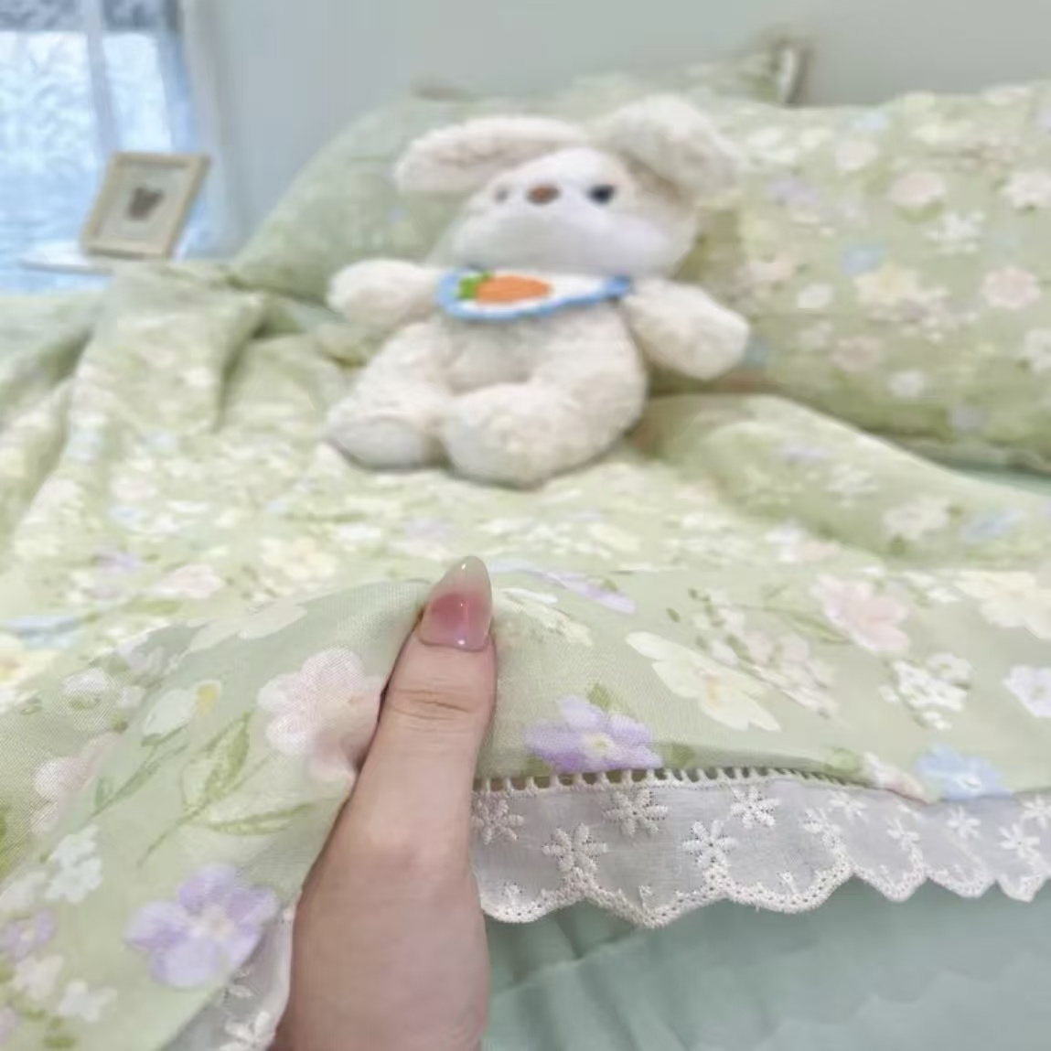 【木槿花夏凉被花边四件套】200*230法式花边小碎花夏凉被四件套