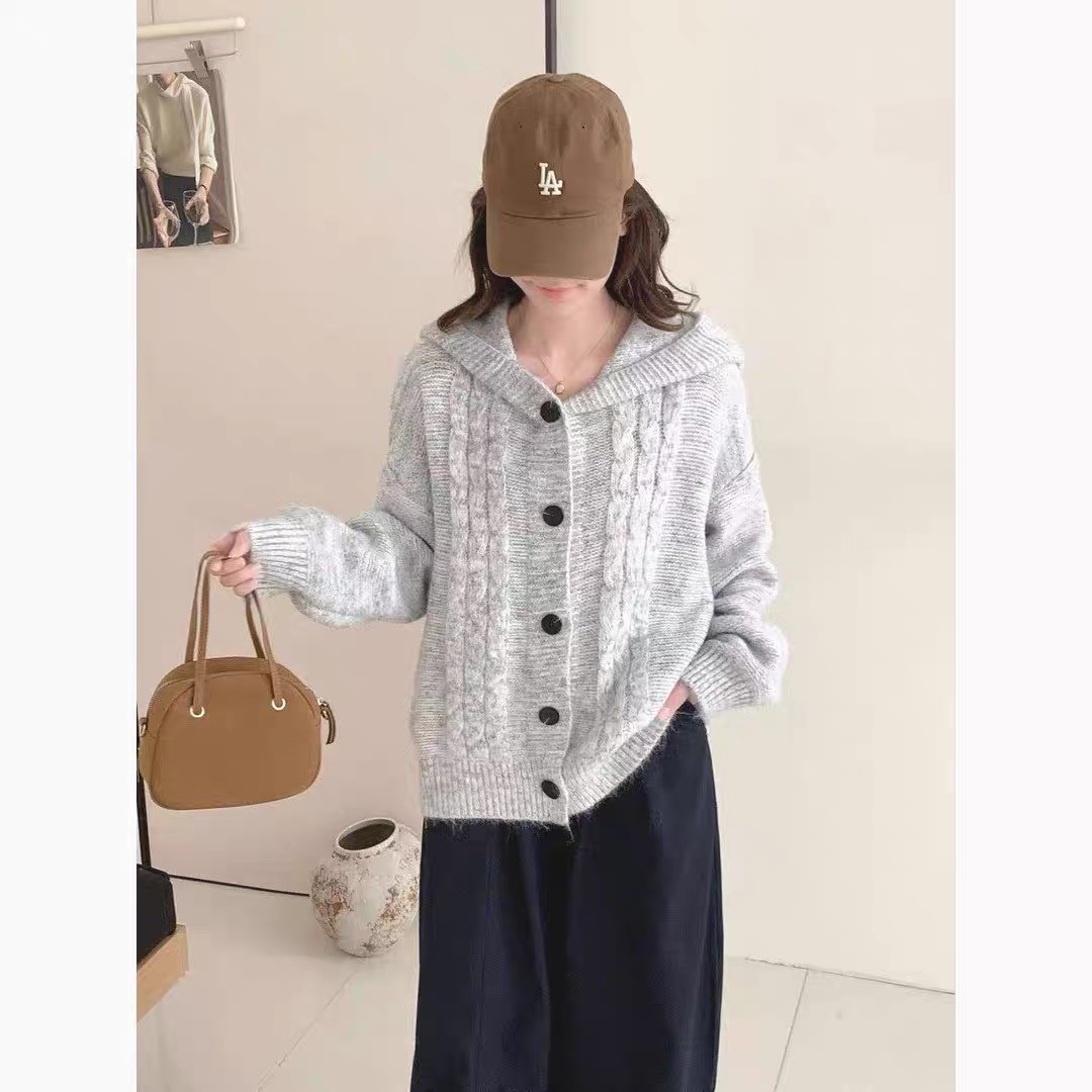 休闲风针织保暖纯色常规毛针织衫慵懒风cleanfit风
