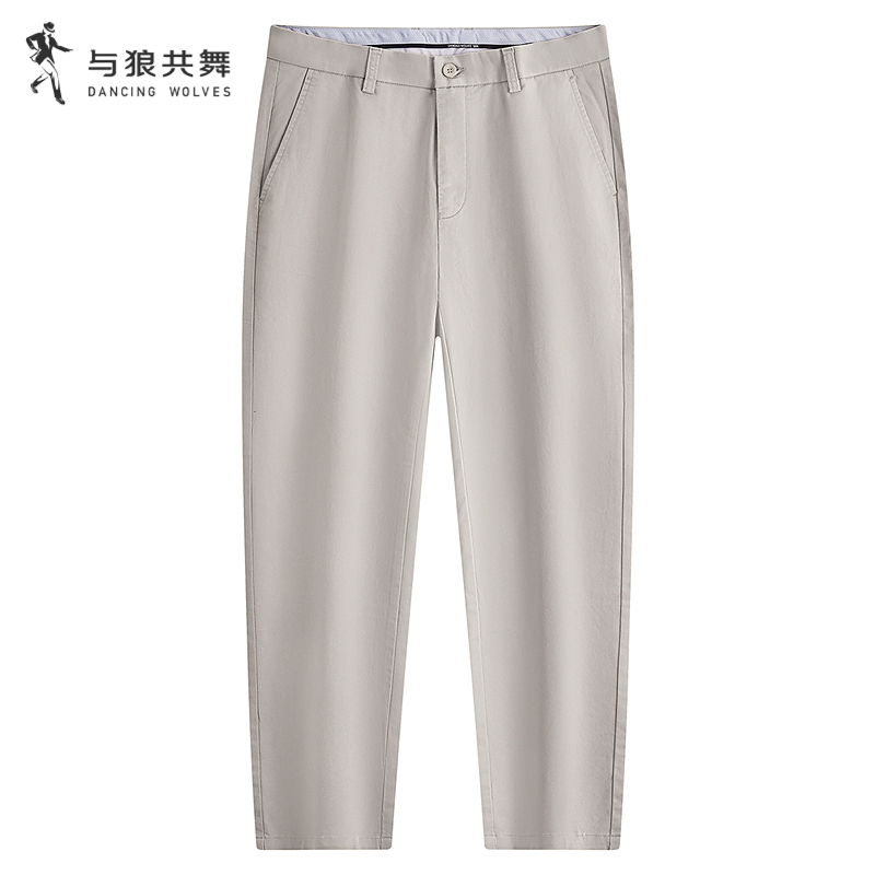 【轻盈透气】与狼共舞春夏男士直筒百搭休闲长裤时尚弹力通勤长裤