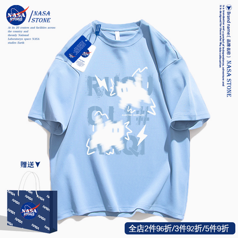 NASA联名卡通惊吓猫短袖t恤男女2026夏季美式高街青少年纯棉半袖