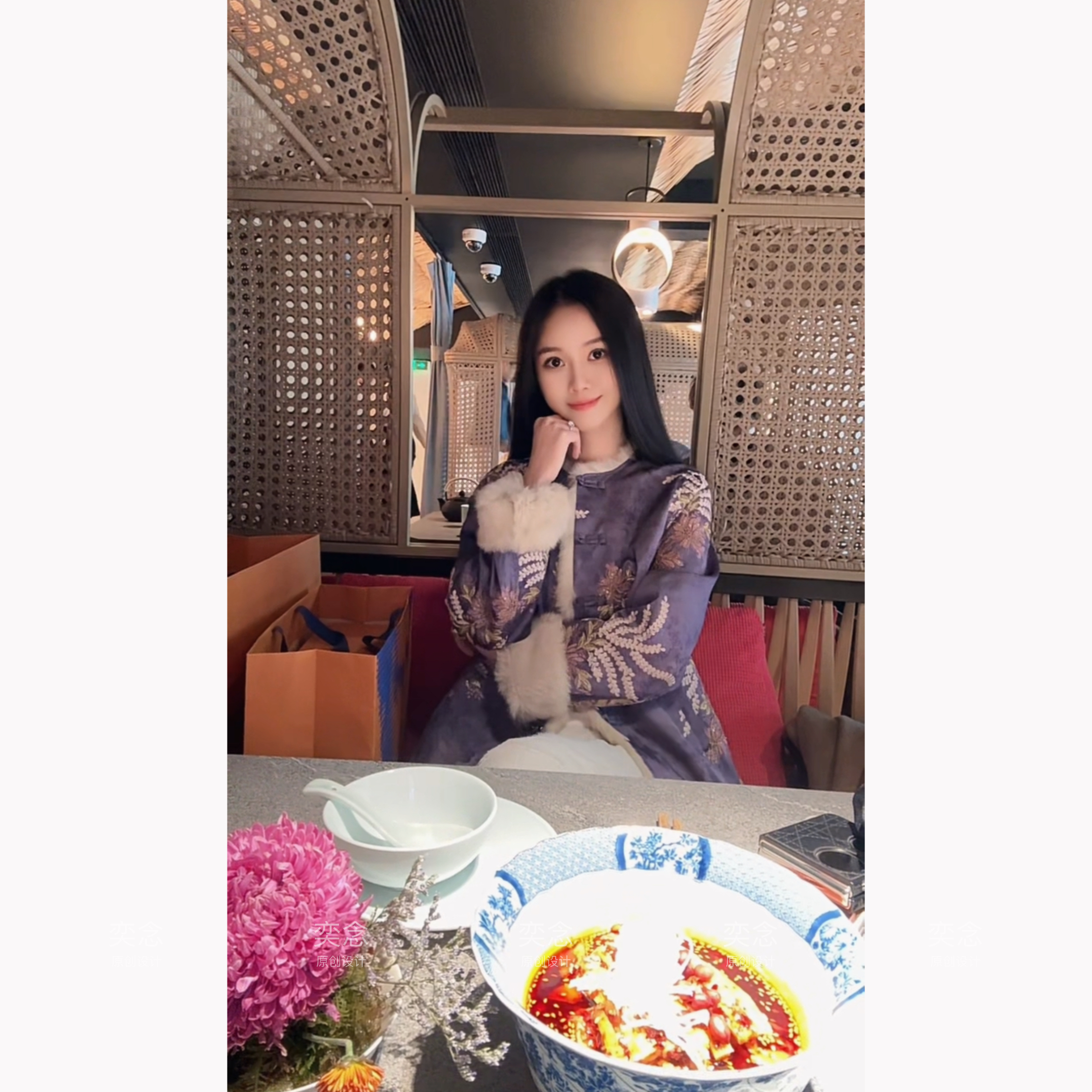 「奕念」《轻云蔽月》重磅绣花缎真兔毛双面穿皮草高定系列外套