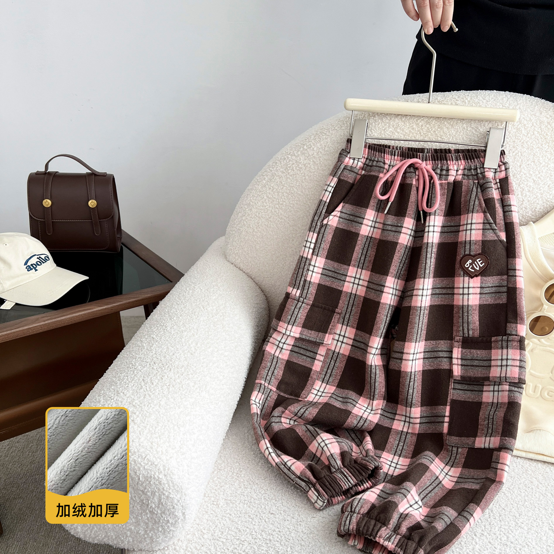 【姗姗】小菲特5098冬季新款百搭洋气格子裤加绒卫裤HLKD35509