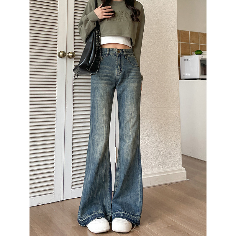 2023年秋冬爆款不贴腿微喇牛仔裤女高腰宽松喇叭裤垂感小众拖地裤