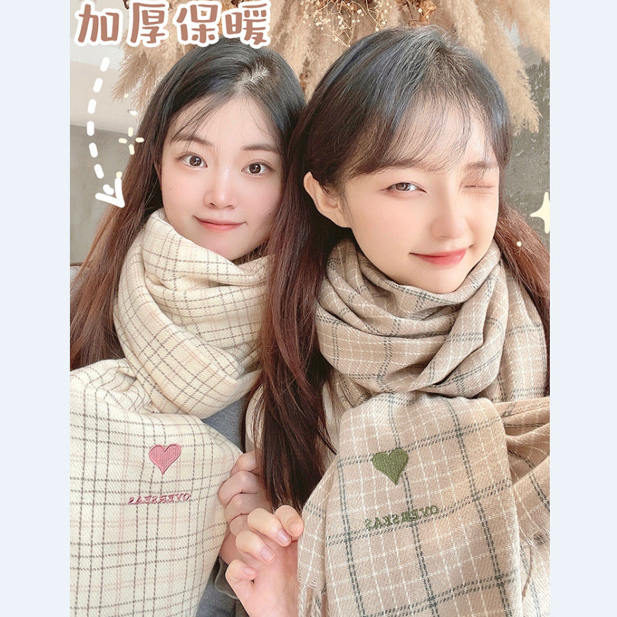 围巾女2022新款冬季保暖ins风学生可爱韩系氛围感格子围脖慵懒风