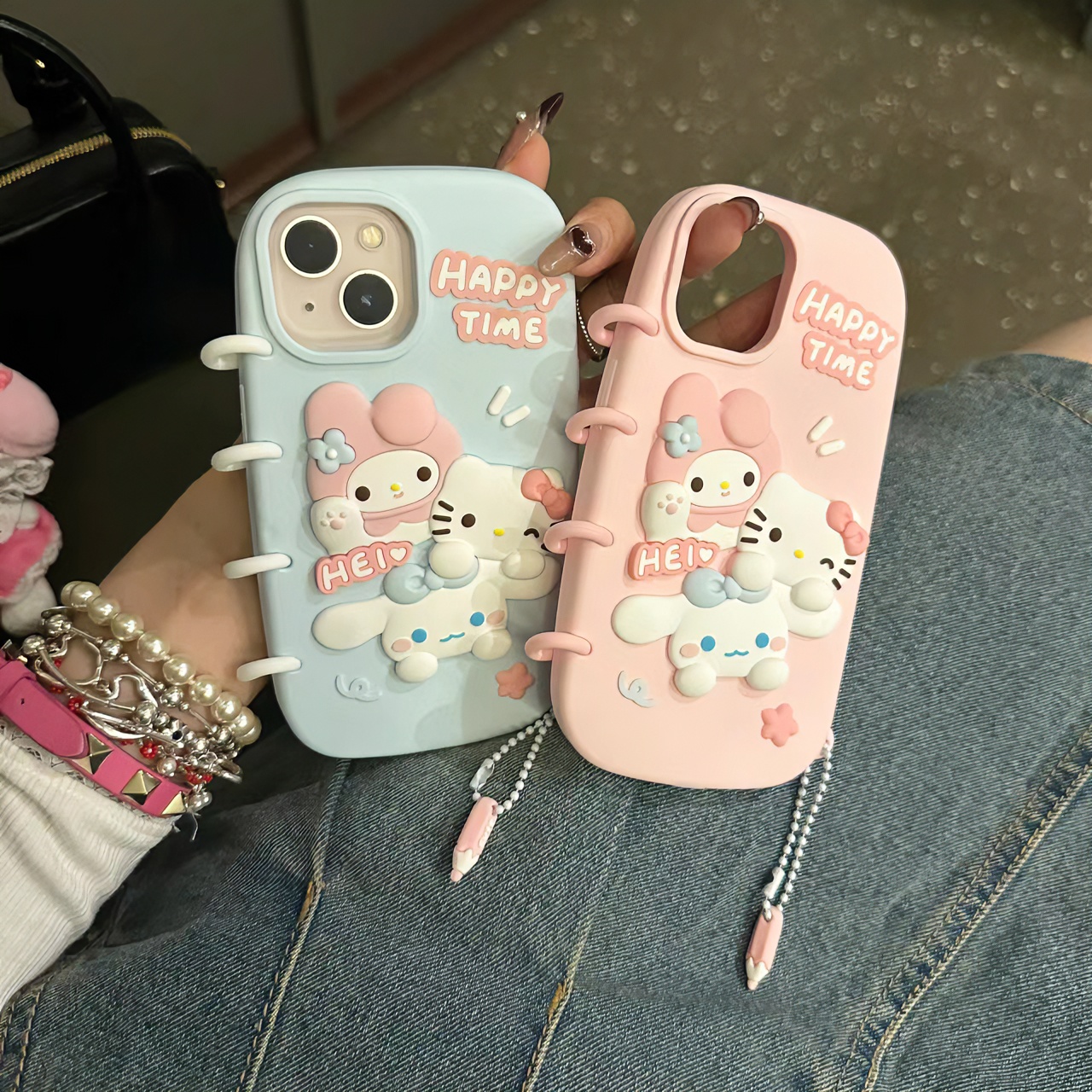 ins日韩立体笔记本kt猫咪硅胶壳适用于iPhone15pro手机壳可爱14女