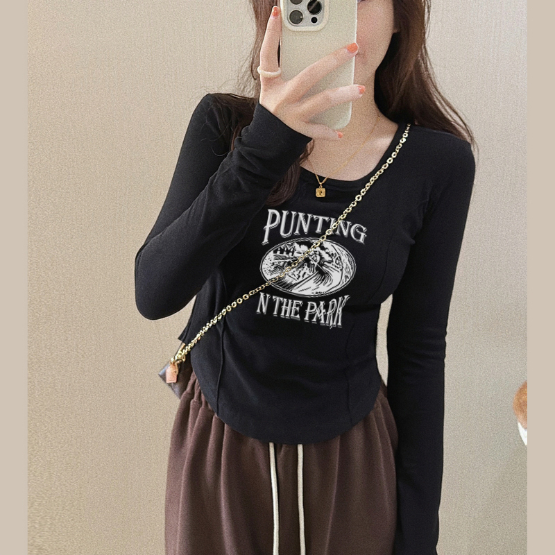 德绒修身打底衫女长袖不规则鱼骨上衣时尚内搭减龄小个子t恤秋季