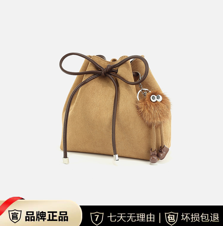 2023秋冬新品休闲复古水桶包百搭抽绳单肩斜挎包23632
