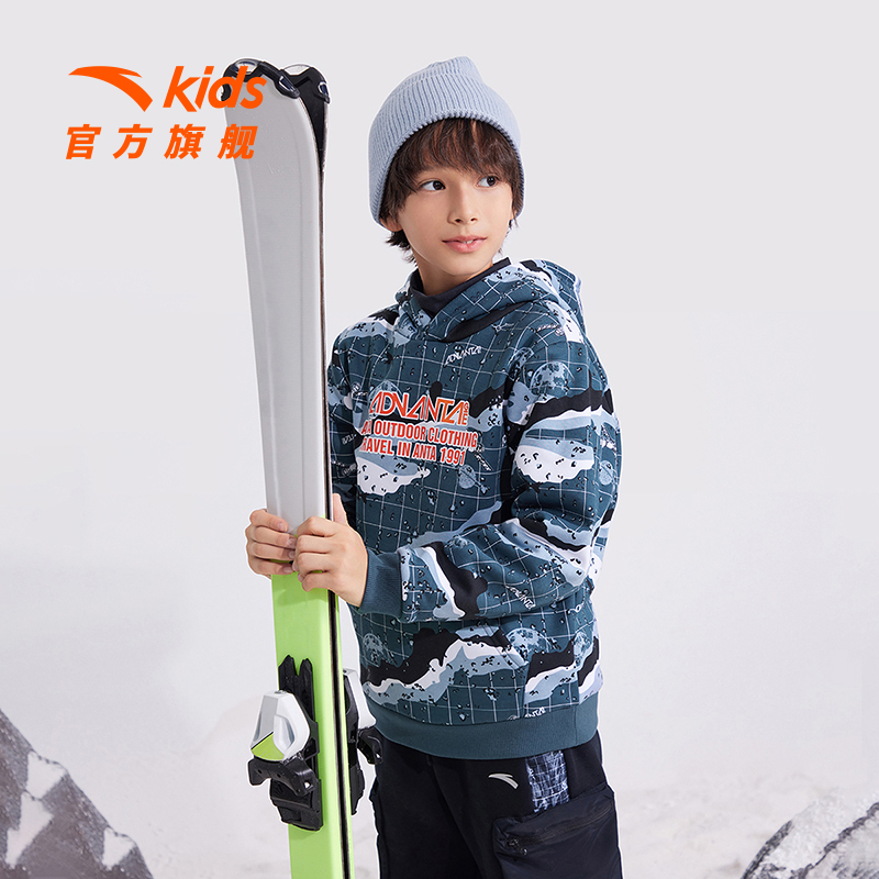 安踏儿童春新款连帽运动卫衣套头印花保暖外套352246705