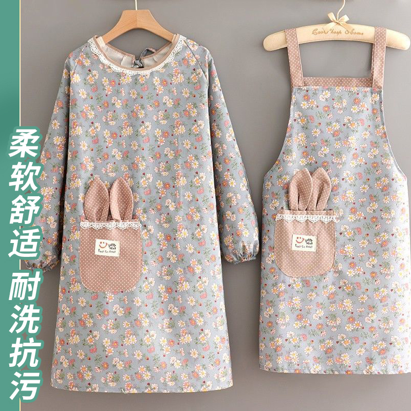 加厚棉布围裙防油污厨房家用耐脏耐磨时尚可爱做饭餐厅工作服透气