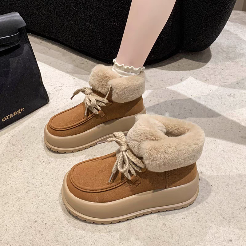 雪地靴女加绒加厚底蝴蝶结短筒靴
