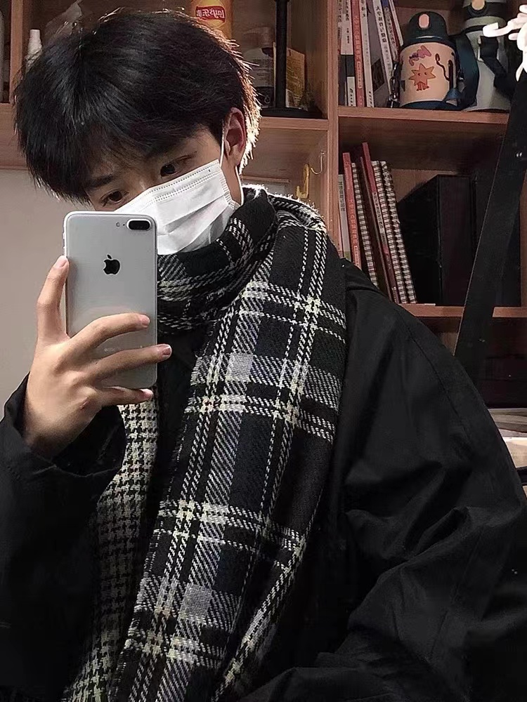 格子围巾男秋冬季韩版送男友礼物披肩女百搭高中学生情侣保暖围脖