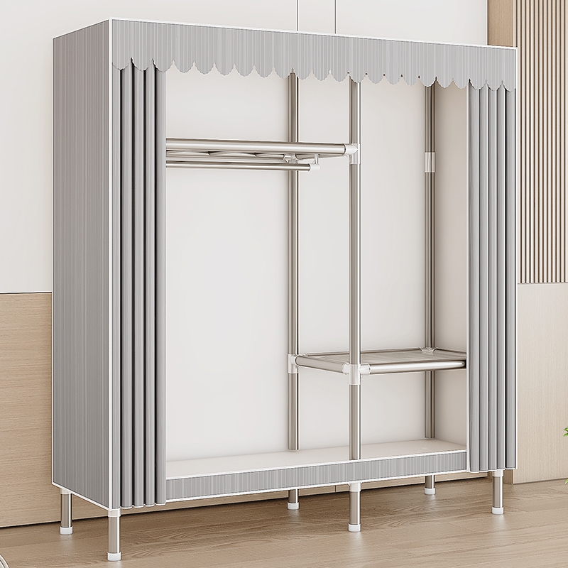 简易衣柜结实耐用出租房布衣柜家用卧室经济型简约全钢架加厚衣橱