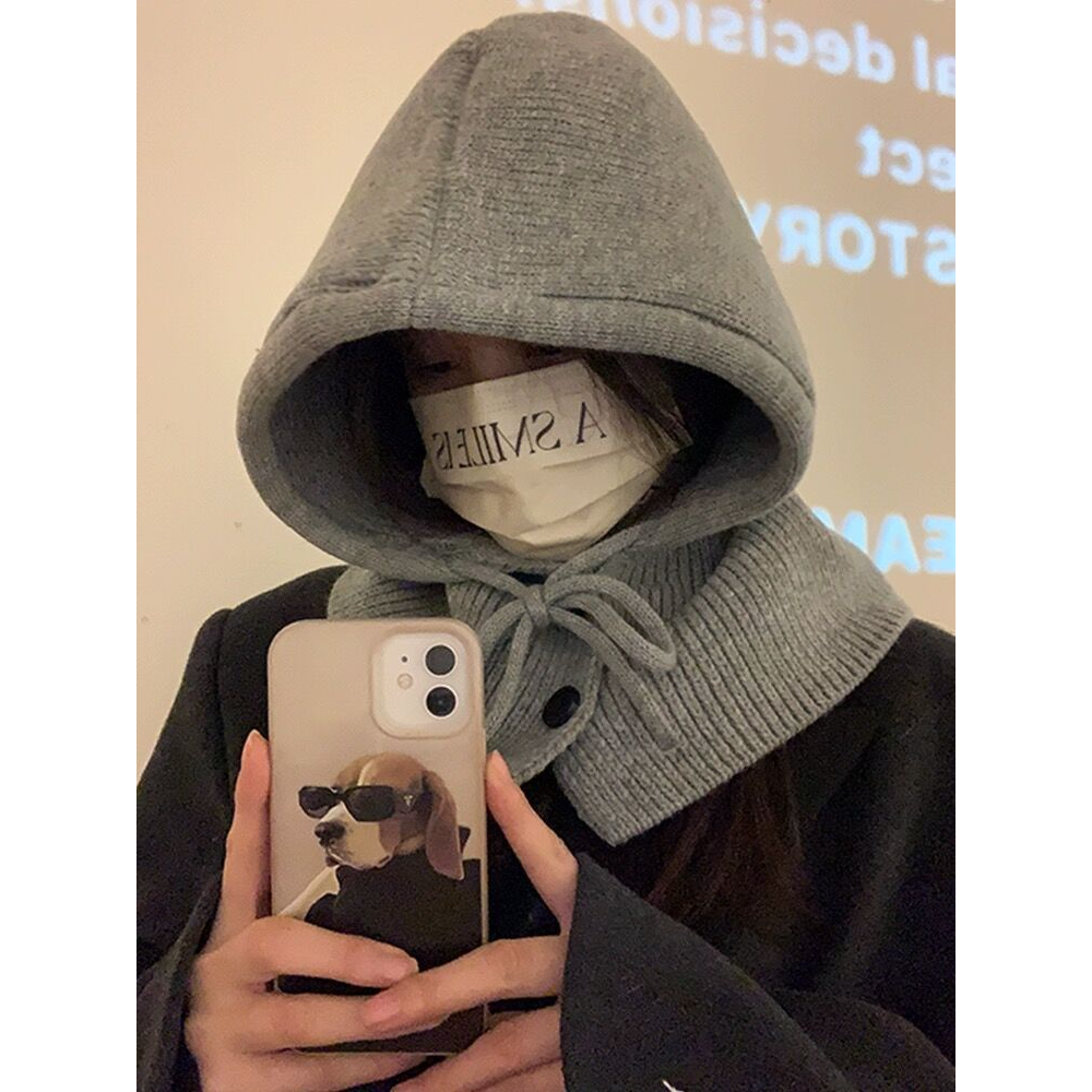 韩国巴拉克拉法帽女冬天保暖帽子一体针织护耳毛线帽针织帽小围脖