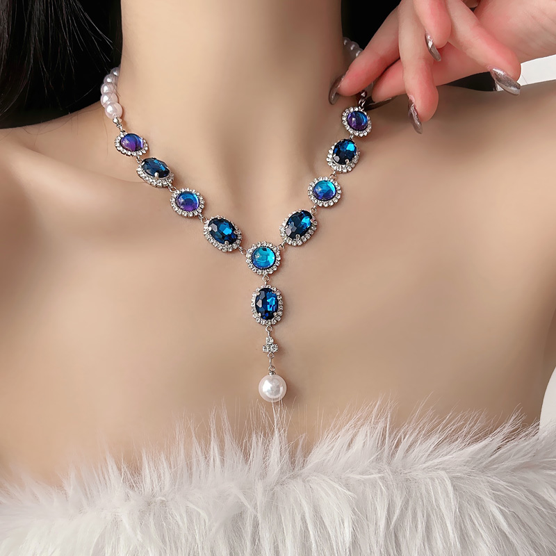 合金合成锆石项链 X2840-1时尚百搭锆石手工项链轻奢气质个性小众