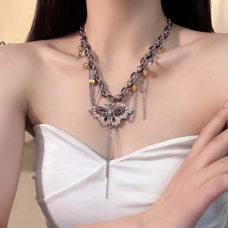 合金皮质项链 X2305-1美拉德蝴蝶流苏时尚百搭甜美项链设计感ins