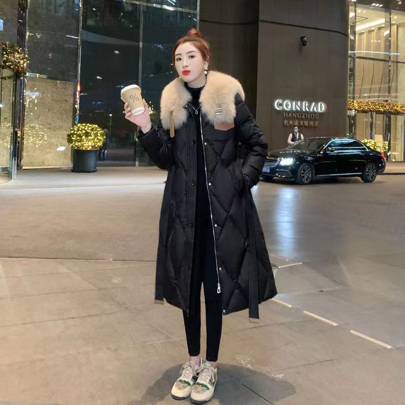 羽绒羽绒服女2023冬新款爆款时尚洋气中长款过膝大毛领加厚