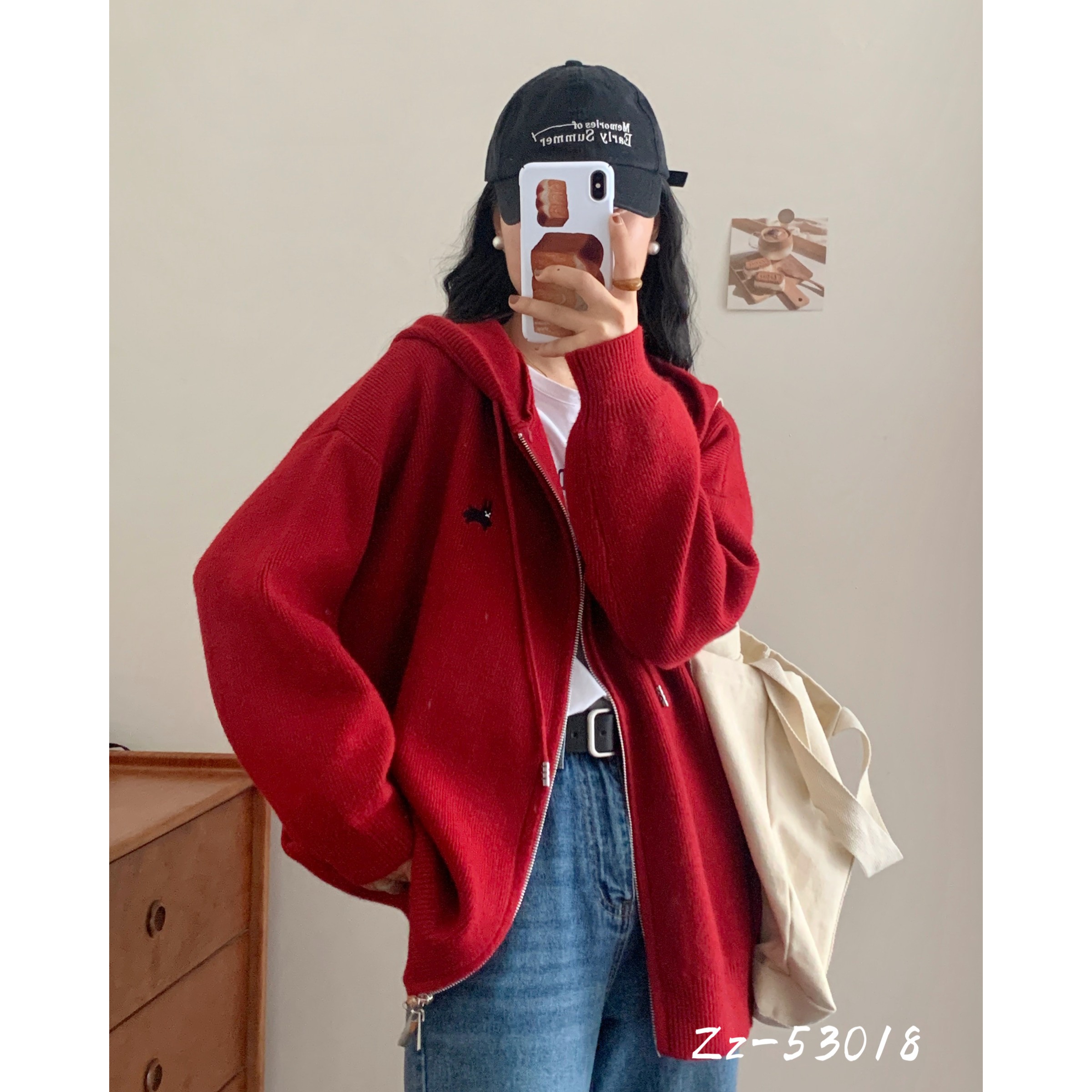 连帽针织毛衣女宽松大码2023春秋新款学院慵懒风毛线卫衣开衫外套