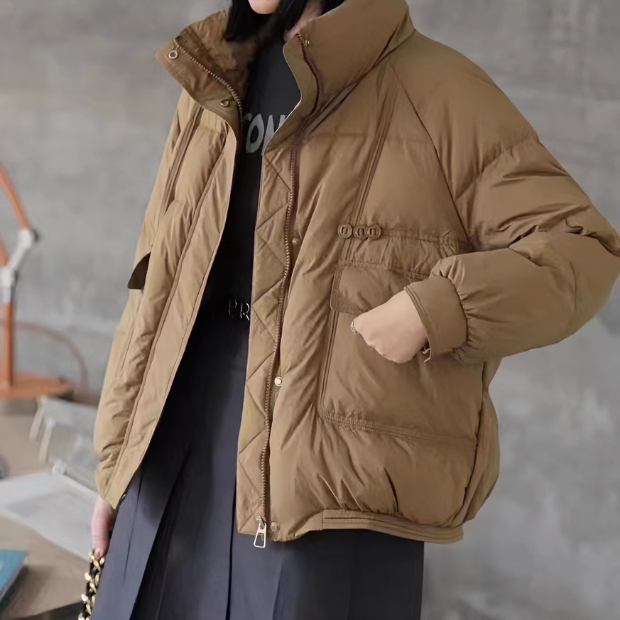 2022冬季新款欧货立领短款90白鸭绒羽绒服女保暖夹克面包服外套