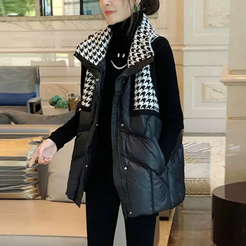 欧货无袖棉马甲女春季2023年新款网红时尚洋气外穿千鸟格马夹外套