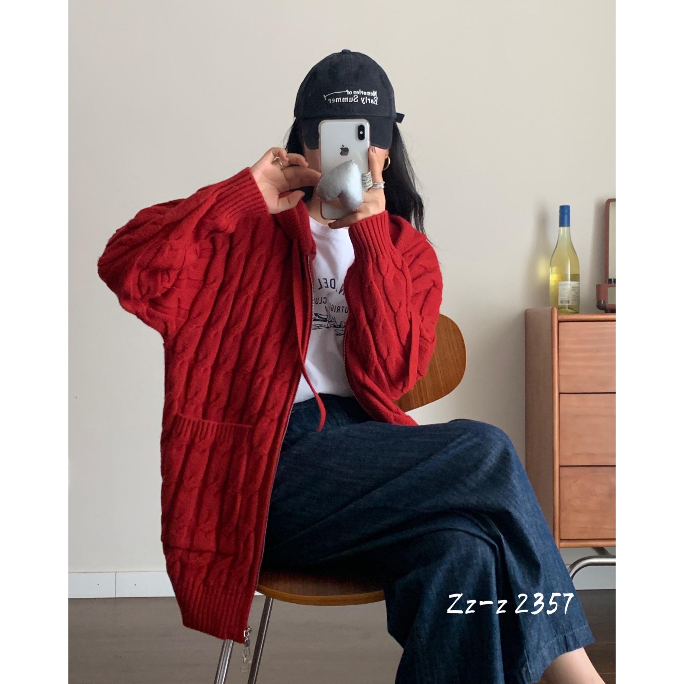 中长款长袖麻花毛衣外套女2023秋冬新品拉链宽松韩版针织毛线开衫