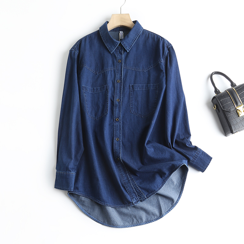 莱赛尔天丝牛仔衬衫女垂感春秋季2023新款显瘦百搭减龄长袖衬衣潮