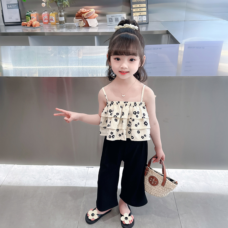 女童夏季吊带阔腿裤套装儿童装夏天背心女宝宝洋气时髦两件套夏装