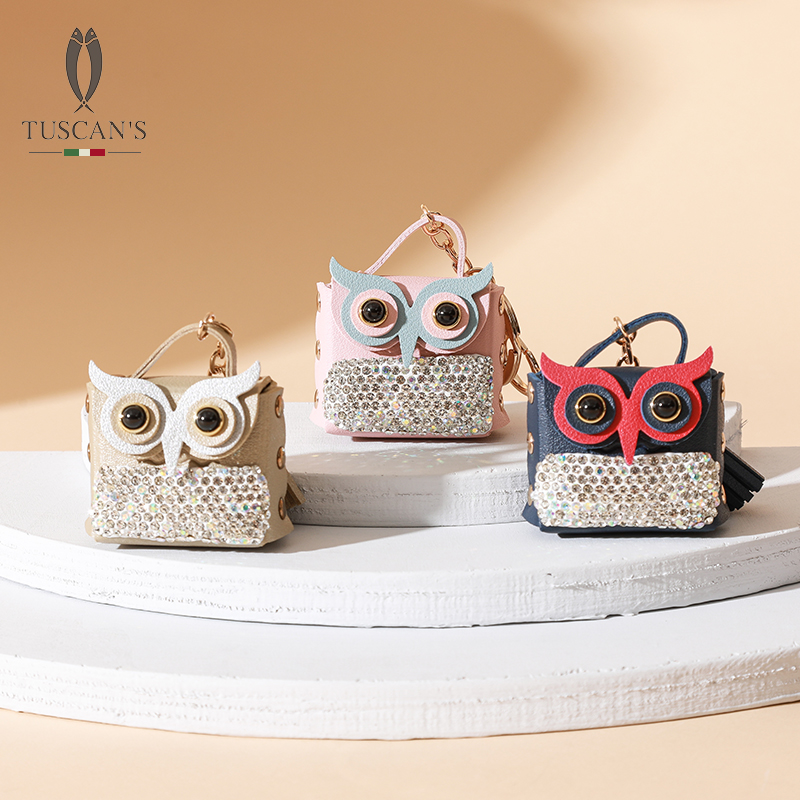 TUSCAN'S镶钻猫头鹰随身钥匙扣暗扣可爱小众包包挂饰