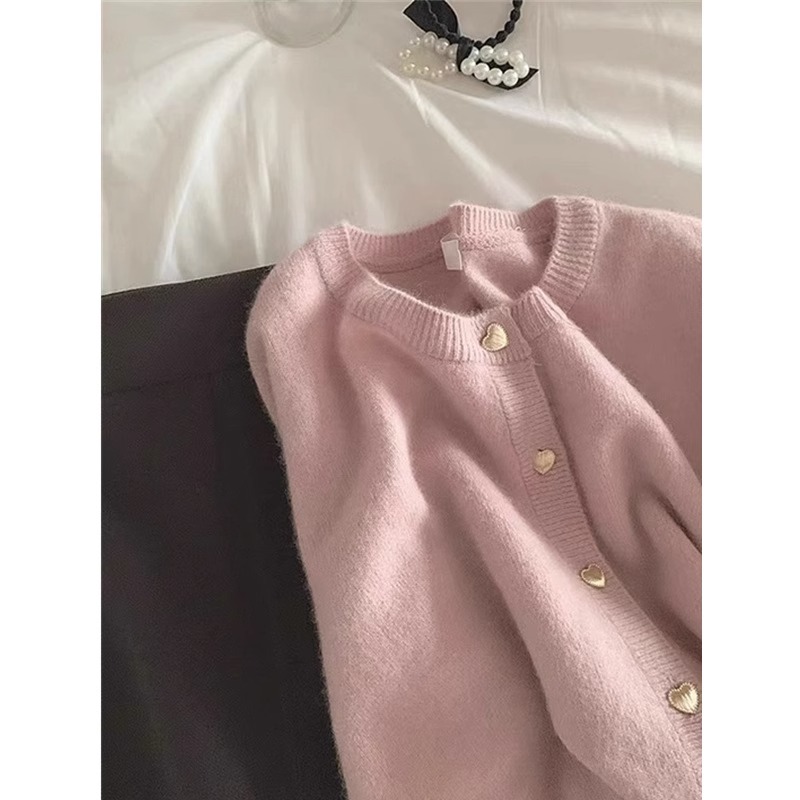 糖果色温柔粉色软糯百搭毛衣开衫外套针织女秋冬穿搭短款长袖上衣