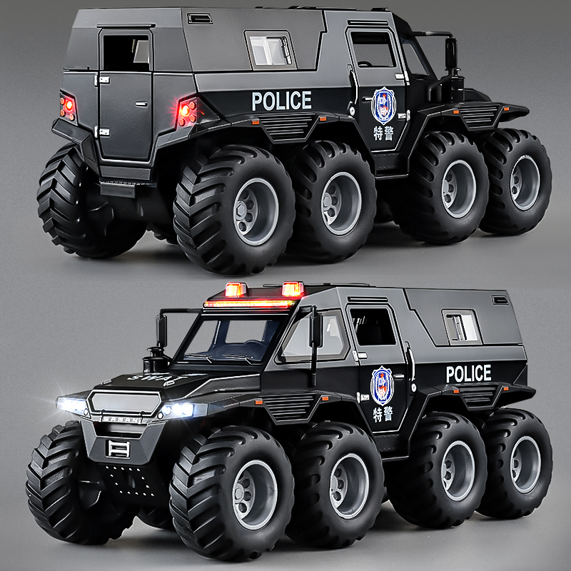 大号警车八轮合金越野回力车模型装甲玩具小汽车儿童特警察车男孩