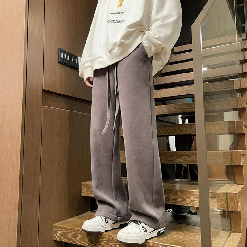 德绒裤子男秋冬加绒加厚休闲长裤宽松阔腿休闲裤2023新款潮牌百搭