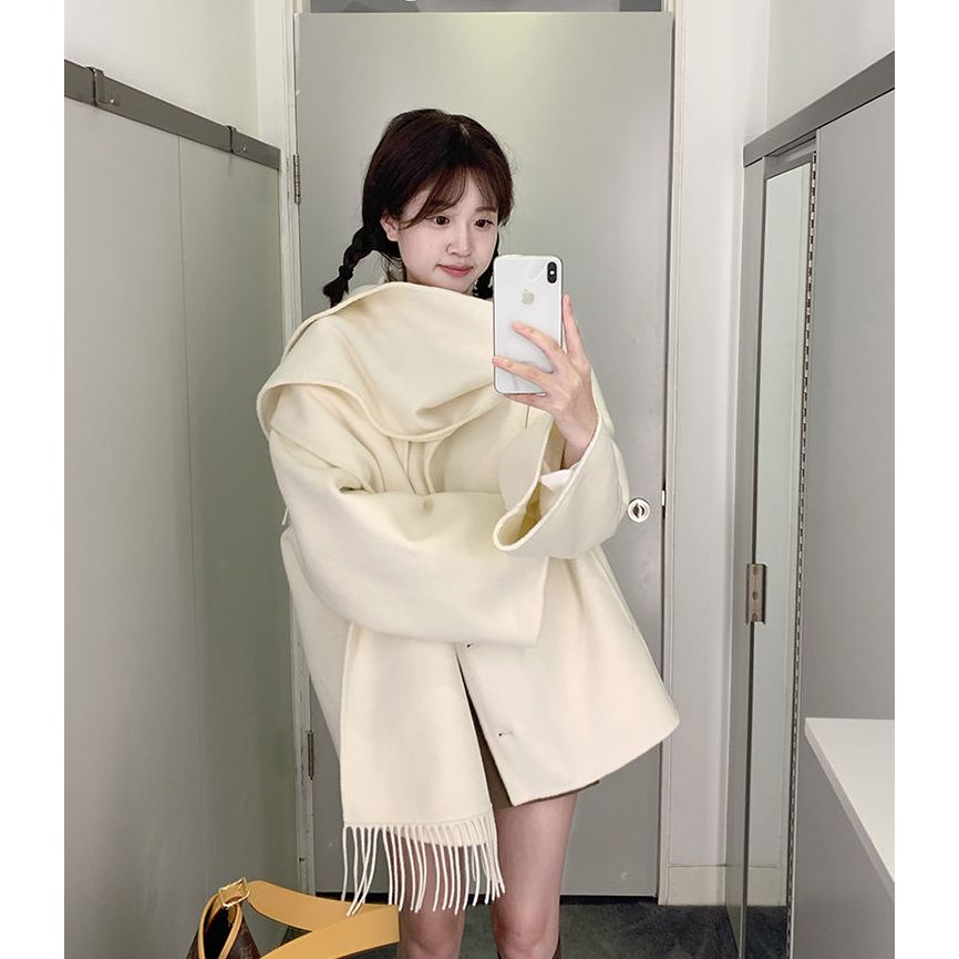 【魔女小斗篷】纯色毛呢外套自带围巾洋气斗篷大衣温柔披肩外搭冬