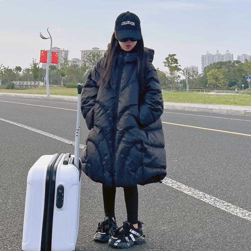 女童羽绒服2023新款冬季中大童白鸭绒儿童加厚冬装中长款6-12岁