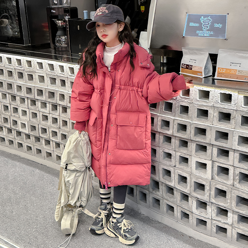 女童长款羽绒服2023新款洋气女大童冬季加厚白鸭绒外套儿童面包服
