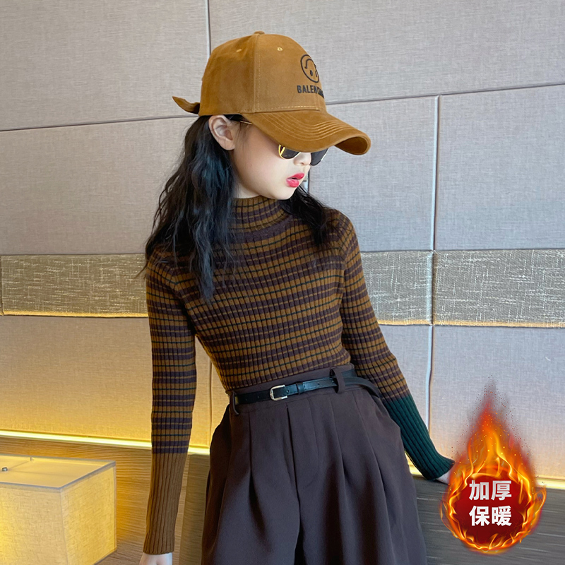 女童毛衣秋冬2023新款女孩网红冬季针织中大童时髦打底上衣6-12岁