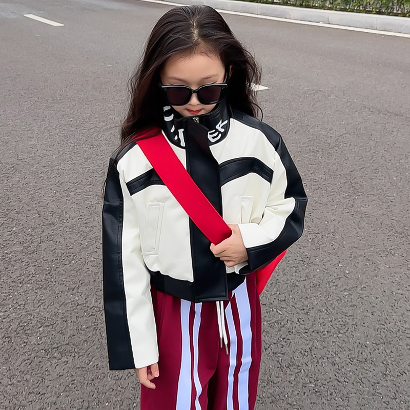 女童洋派夹克皮衣2023秋季新款外套女孩秋冬上衣时髦百搭童装大童