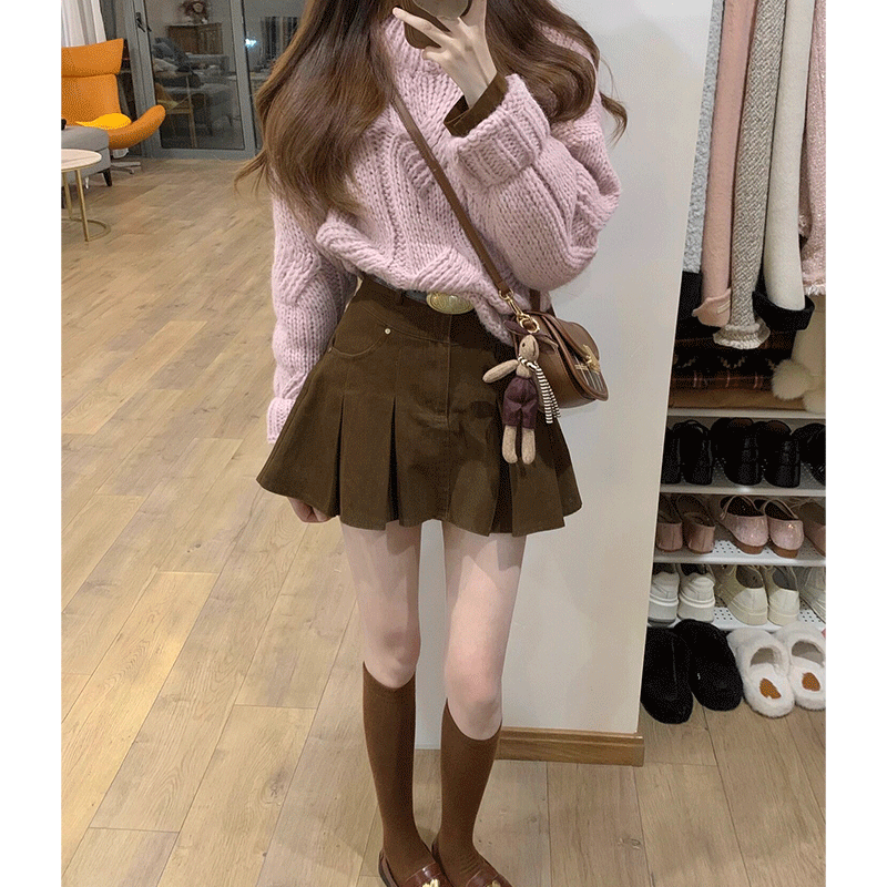 网红炸街女秋冬季新款温柔软糯慵懒毛衣高腰减龄百褶半身裙两件套